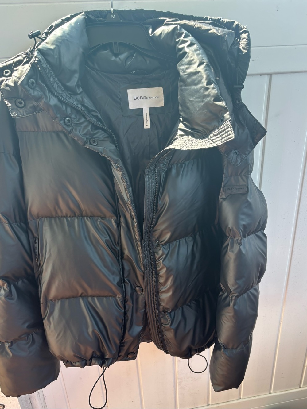 BCBGeneration Black Shiny Quilted Puffer Jacket